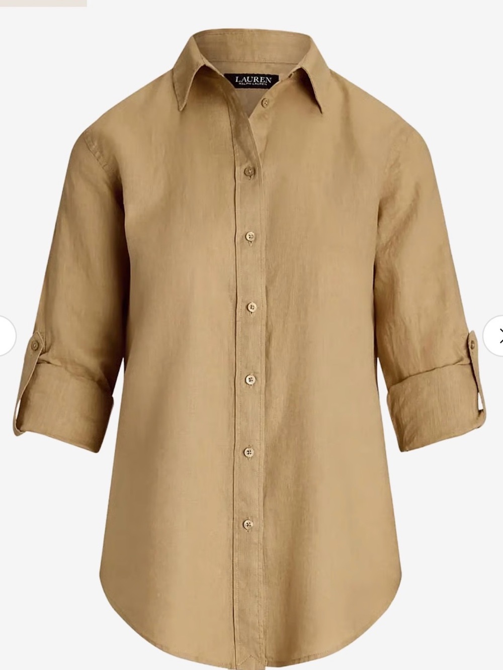 NWT Ralph Lauren Womenβs linen Tan 3/4 sleeve blouse, Sz XL